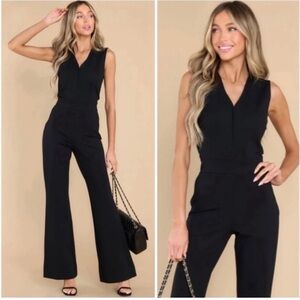 Spanx Perfect Sleeveless Jumpsuit Black Large Ponte Wide/Flare Leg Shaping NWT